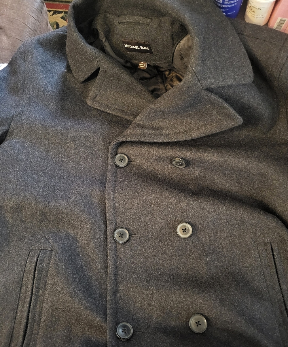 Michael Kors Charcoal Double-Breasted Wool Peacoat sz XL #1198-1165